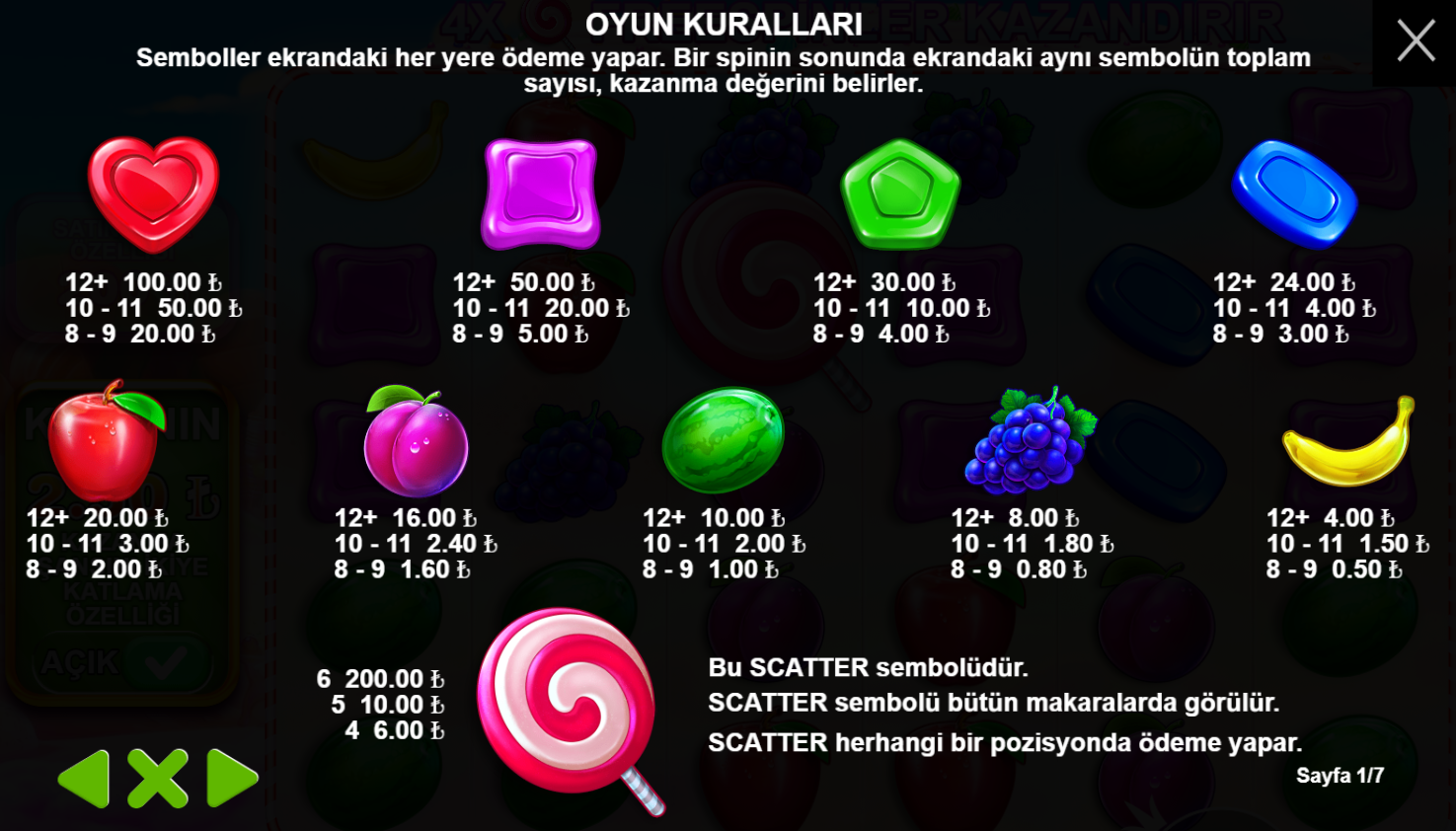 Sweet Bonanza Oyun Sembolleri